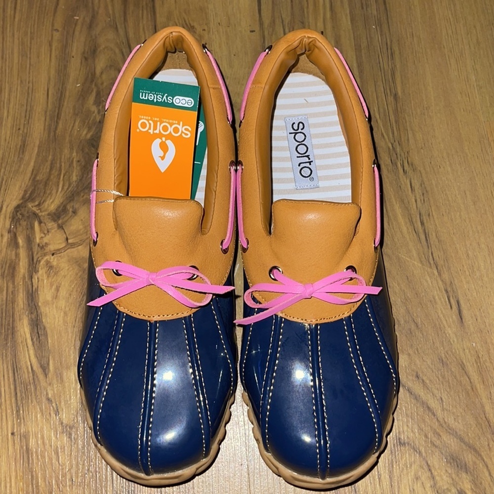 Sporto Women’s Patty Navy/Pink Duck Shoe Boots Size 10 New - Picture 2 of 5
